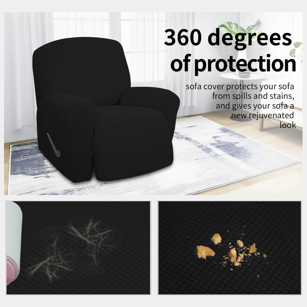 Easy-Going 4 Pieces Oversized Recliner Stretch Sofa Slipcover Sofa Cover Furniture Protector Couch Soft With Elastic Bottom Polyester Spandex Jacquard Fabric Small Checks Black X-Large