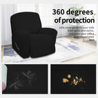 Easy-Going 4 Pieces Oversized Recliner Stretch Sofa Slipcover Sofa Cover Furniture Protector Couch Soft With Elastic Bottom Polyester Spandex Jacquard Fabric Small Checks Black X-Large