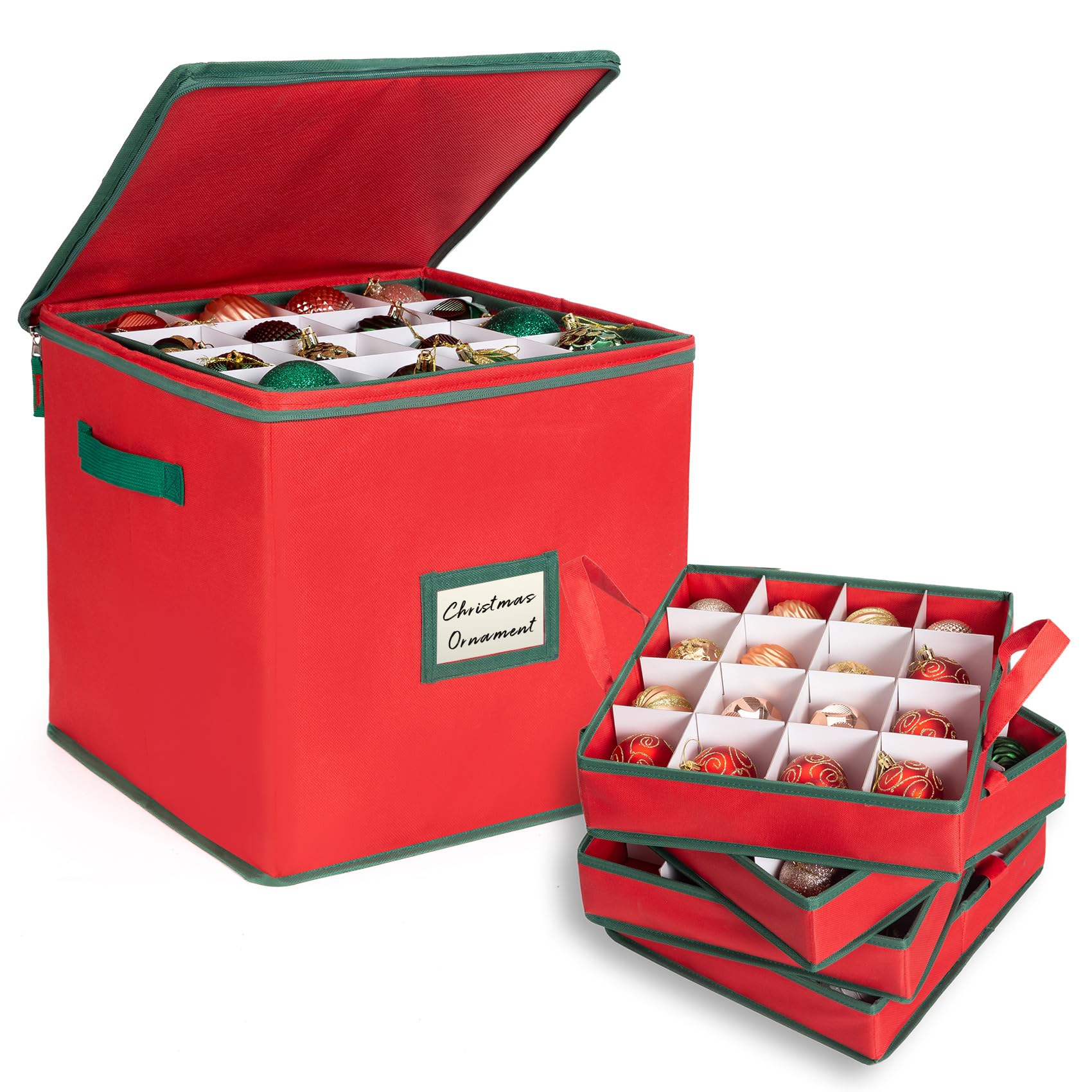 Ciseret Christmas Ornament Storage Box Containers Holiday Decoration Organizer, Christmas Ball Accessories Holder with Adjustabl