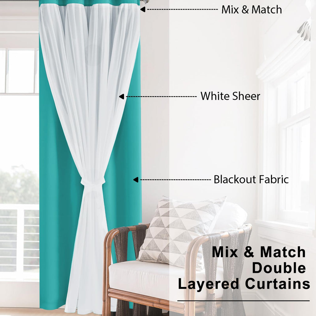 Hiasan Blackout Curtains With Sheer Overlay,Thermal Insulated Mix&Match Double Layer Room Darkening Curtains For Bedroom,Living