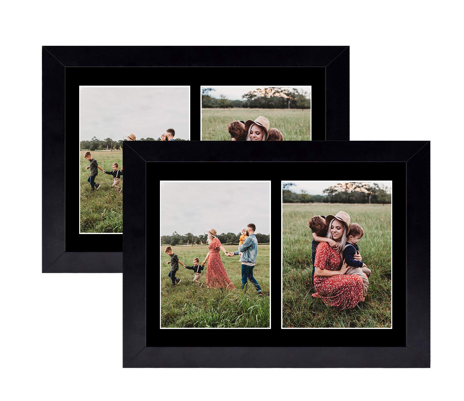 Golden State Art, Set of 2, 8.5x11 Black Wooden Picture Frame - Black Mat for 2-5x7 Photos or 8.5x11 Certificate Without Mat - R