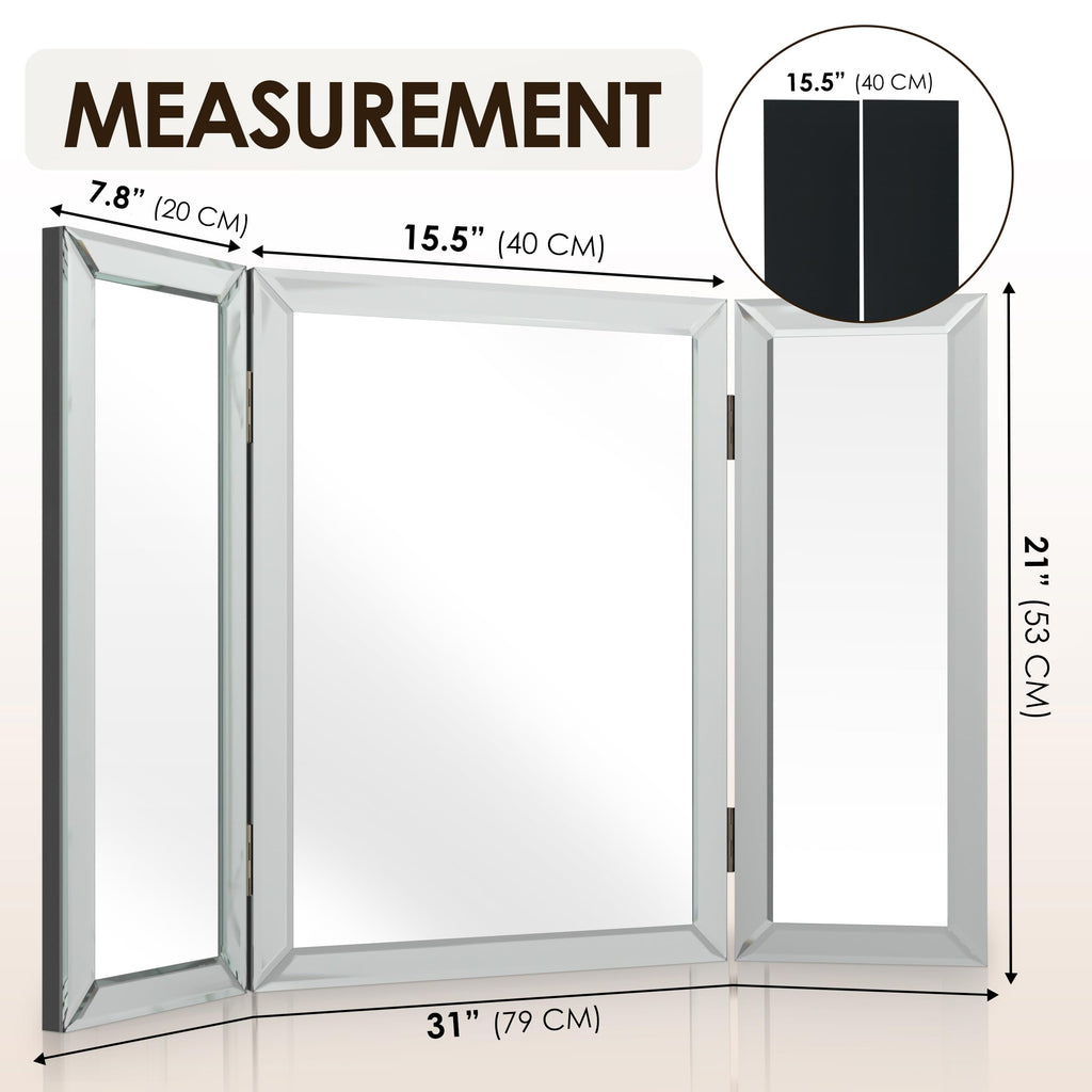Houseables Tri3 3 Way Mirror Tabletop Makeup Vanity Mirror Silver 21 x 31 Inch