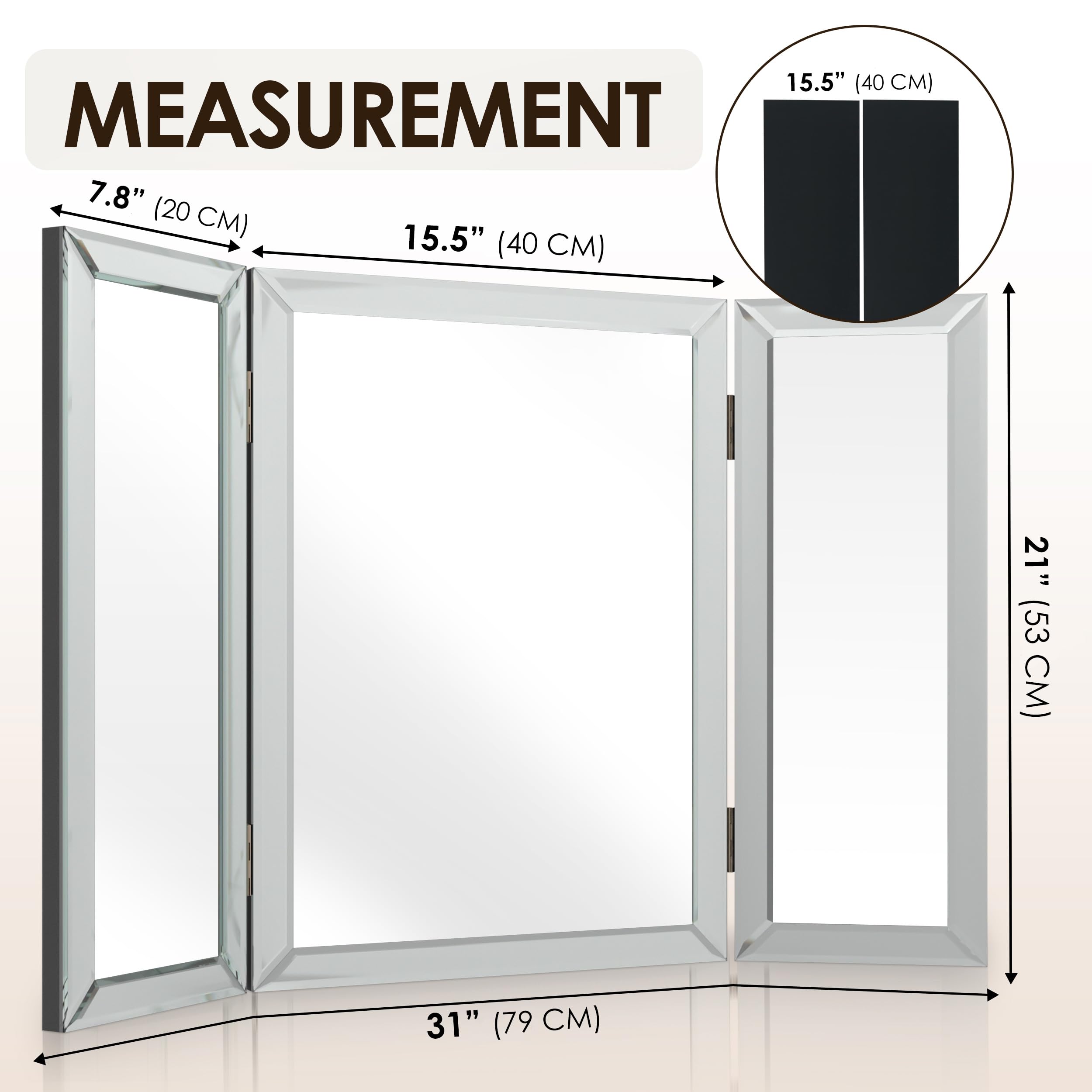 Houseables Tri3 3 Way Mirror Tabletop Makeup Vanity Mirror Silver 21 x 31 Inch