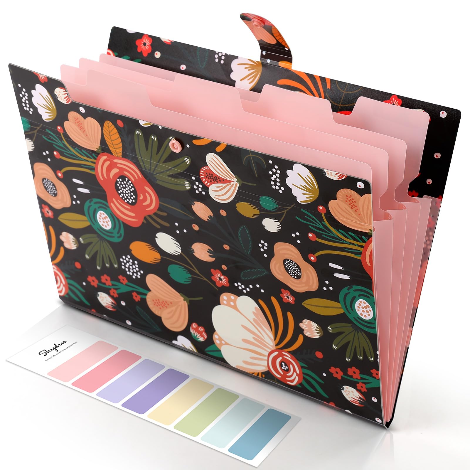 Skydue Expanding File Folder With 5 Pockets, Floral Accordion File Organizer For Important Document,Portable Receipt Paper Organ