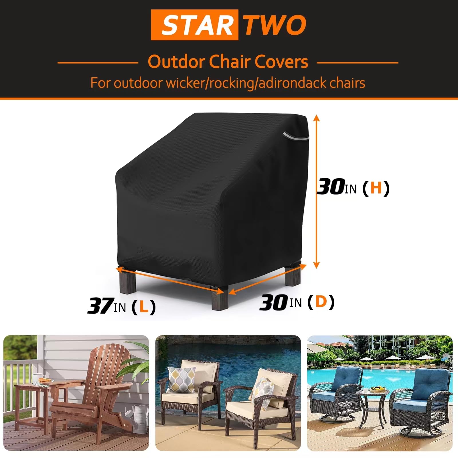 Startwo Patio Chair Covers 2 Pack Outdoor Furniture Covers Waterproof Fit For 37' W X 30' D X 30' H, Lounge Deep Seat Cover, Heavy Duty Chair Covers For Lawn Furnitures, Black