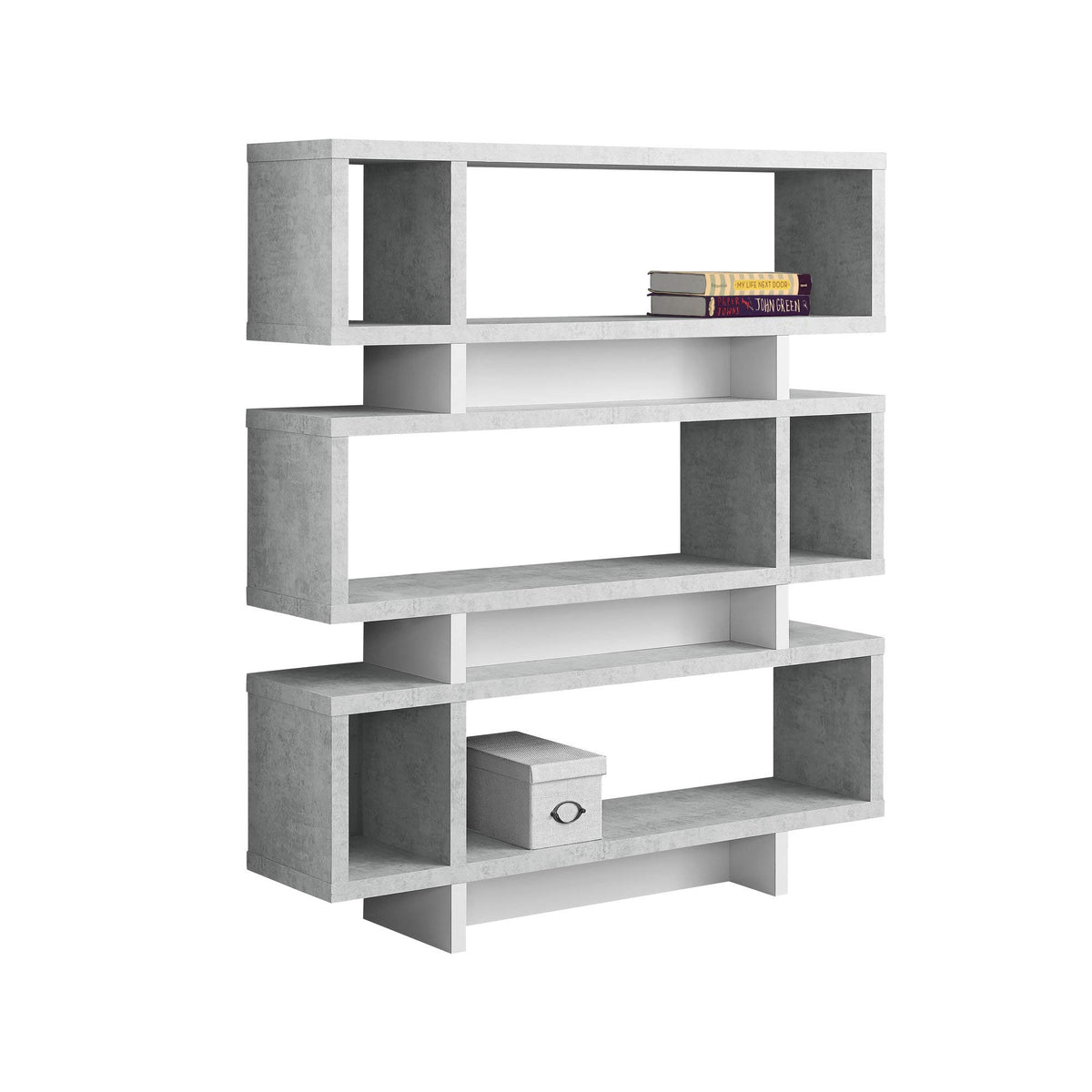 HomeRoots Grey,White Particle Board,Hollow-Core, Laminate, MDF 12' x 47.25' x 54.75' Grey White Particle Board Hollow Core Bookcase