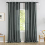 120 Inches Extra Long Linen Curtain Panels Pair Living Room Back Tab Farmhouse Light Filtering Semi Sheer Boho Linen Curtains 10 Ft Long Floor To Ceiling Large Window Patio Sliding Door,Charcoal Grey