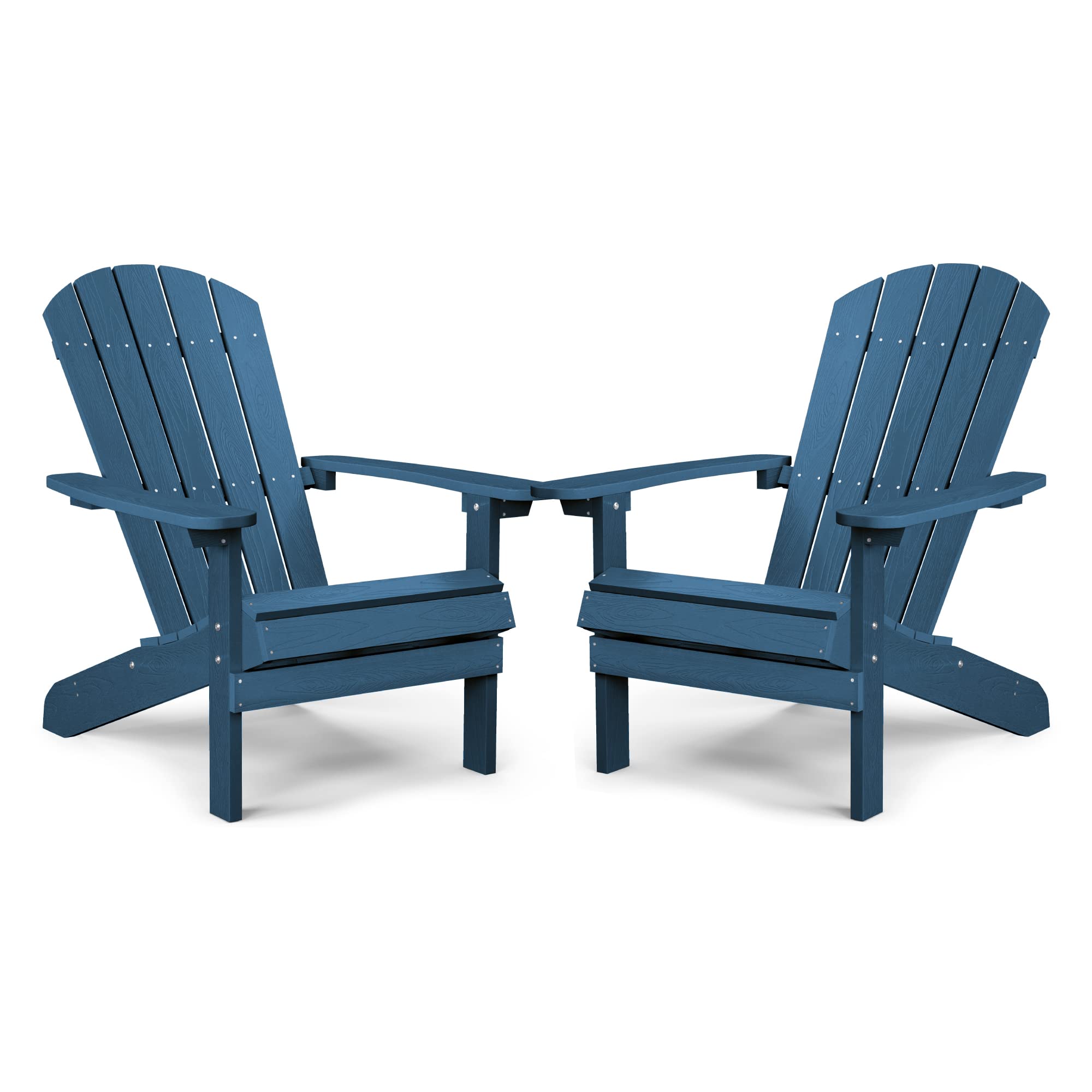 Adirondack Chairs Set Of 2 Plastic Weather Resistant, Outdoor Chairs 5 Steps Easy Installation, Like Real Wood, Widely Used In Outdoor, Patio, Lawn, Fire Pit, Deck, Outside, Garden Chairs (Navy Blue)