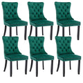Green Velvet Dining Chairs Set Of 6, Upholstered Dining Room Chairs With Back Ring Pull Trim And Solid Wood Legs, Tufted Wingbac