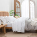 BESTOUCH Sheet Set 100% Washed Cotton Linen Feel Super Soft Comfortable Chic Lightweight 4 Pcs Home Bedding Set Solid Bright Whi