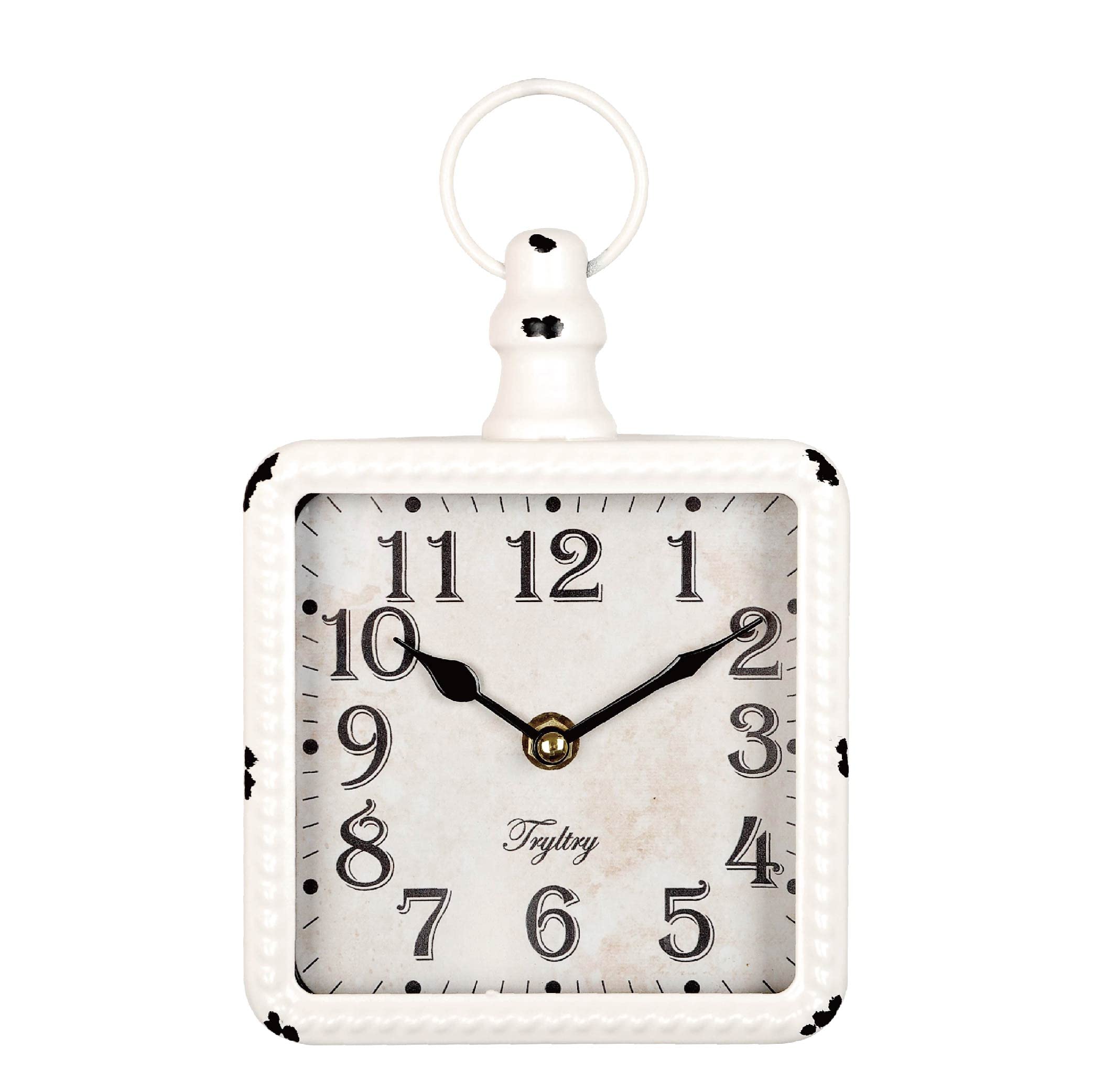 TRYLTRY Retro Rectangle Small Wall Clock, Battery Operated Silent White Vintage Decor Wall Clocks, Antique Old Design Style, for