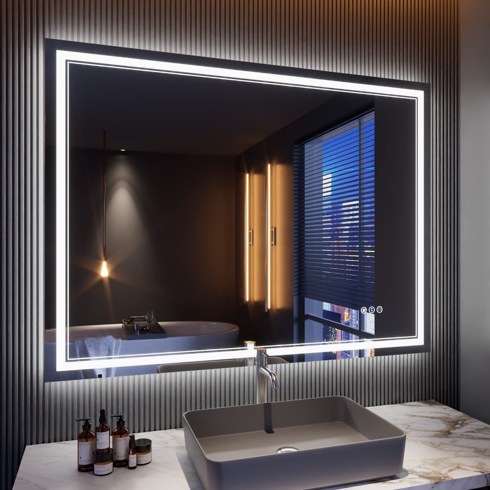 ISTRIPMF 48x36 Inch Bathroom Mirror LED with Lights, Backlit and Front Lighted Anti-Fog Dimmable Memory Lighted Bathroom Vanity 