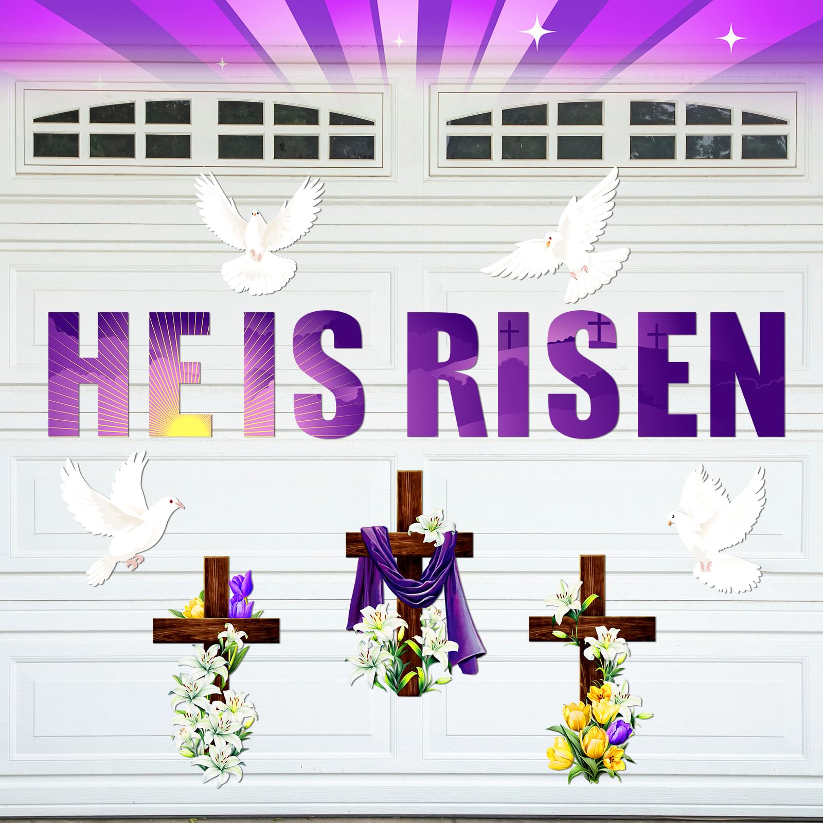 Landhoow 16 Pcs Easter Garage Door Decoration Magnets He Is Risen Cross Refrigerator Car Magnets Sticker Christian Lily Flower G