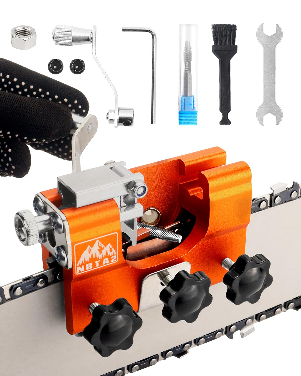 Nbta2 Chainsaw Sharpener Tool With Tungsten Burr And Waterproof Storage Bag, Chainsaw Sharpening Jig Kit For 8-22 Inches Chain S
