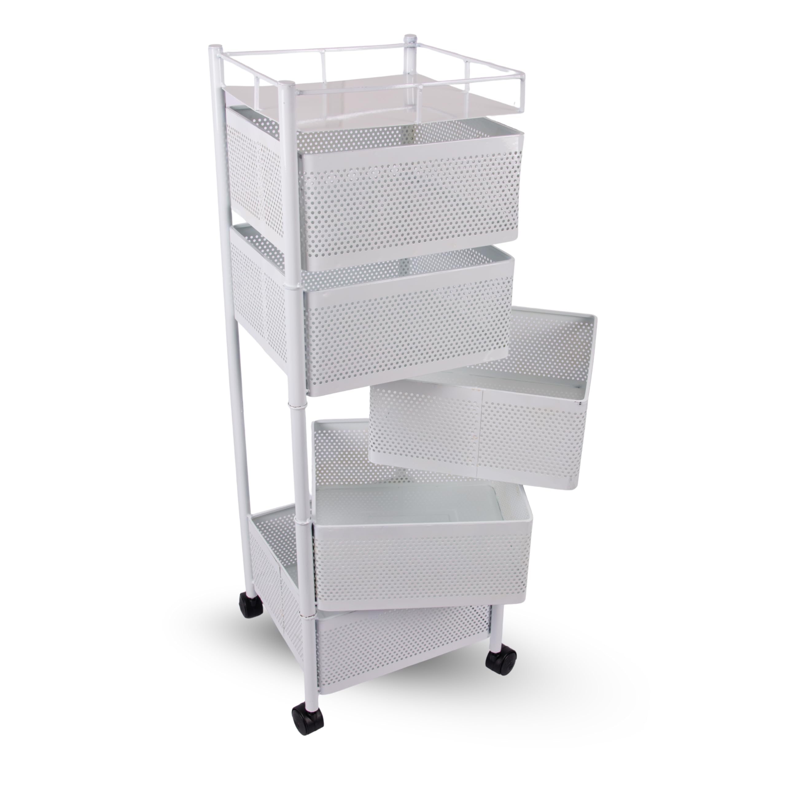 Kitchivo Kitchen Storage Rack | Revolving Vegetable Rack | Square Multipurpose Storage Trolley With Wheels | Metal Fruit Rack (W