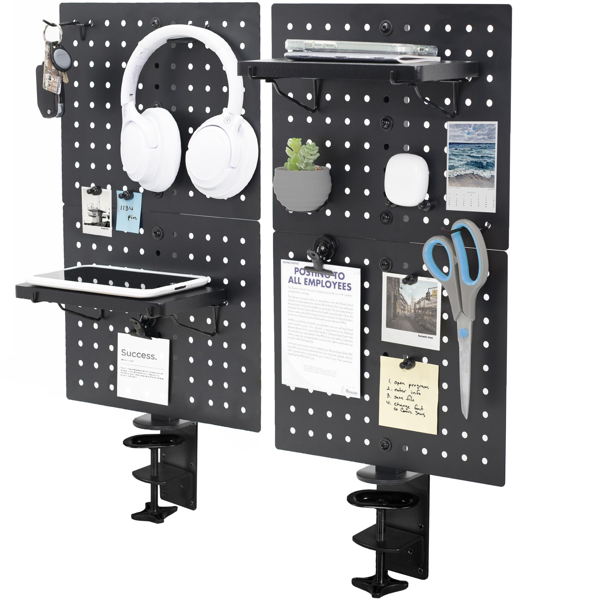 VIVO Steel Clamp-on Pegboard, 24 x 20 inch Magnetic Peg Board, Office Accessory Organizer, Above or Below Desk Placement, Black,