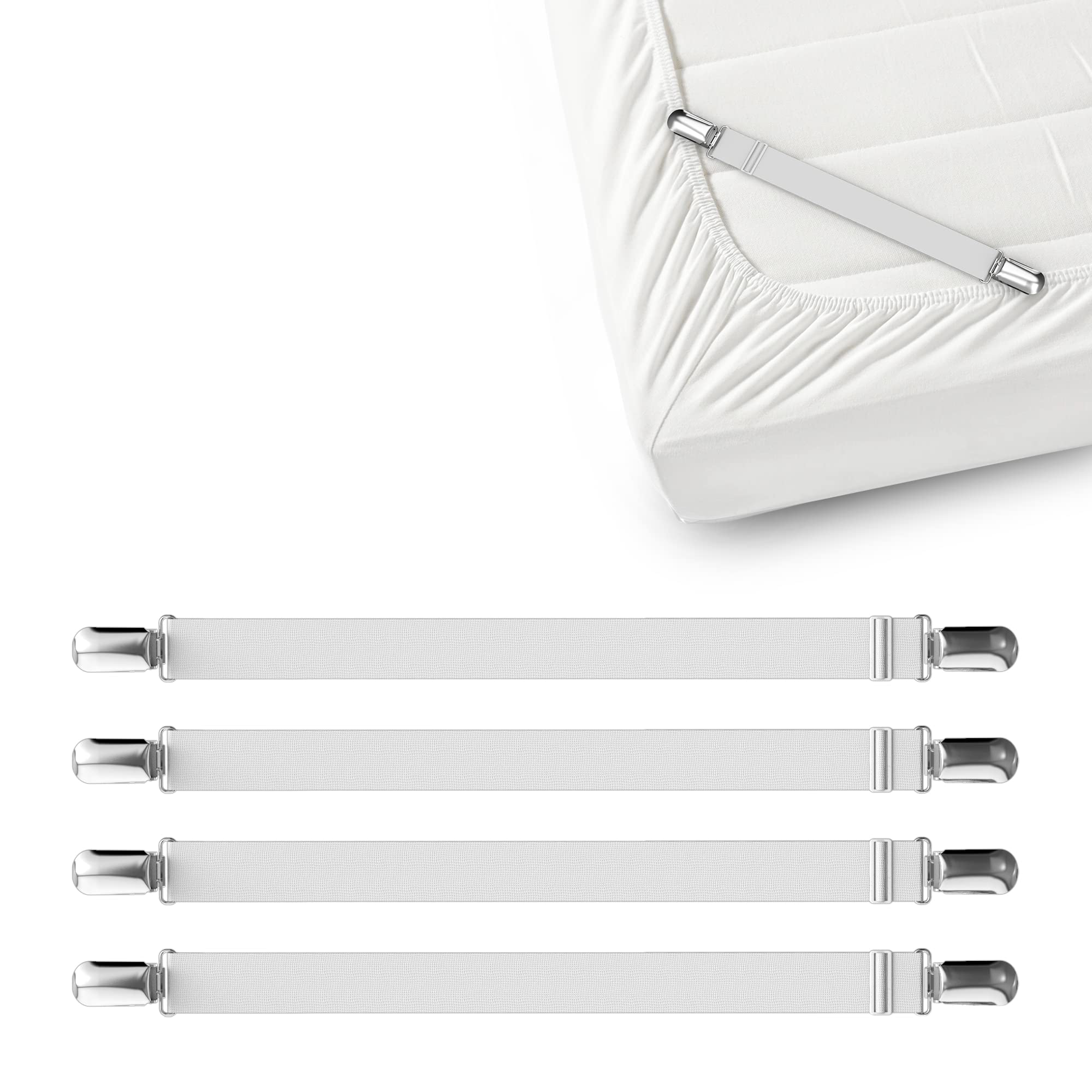 4 Pcs Bed Sheet Clips Keep Bedsheets In Place-Corner Bands Suspenders For Fitted Sheets - Mattress Sheets Grippers Holders Strap