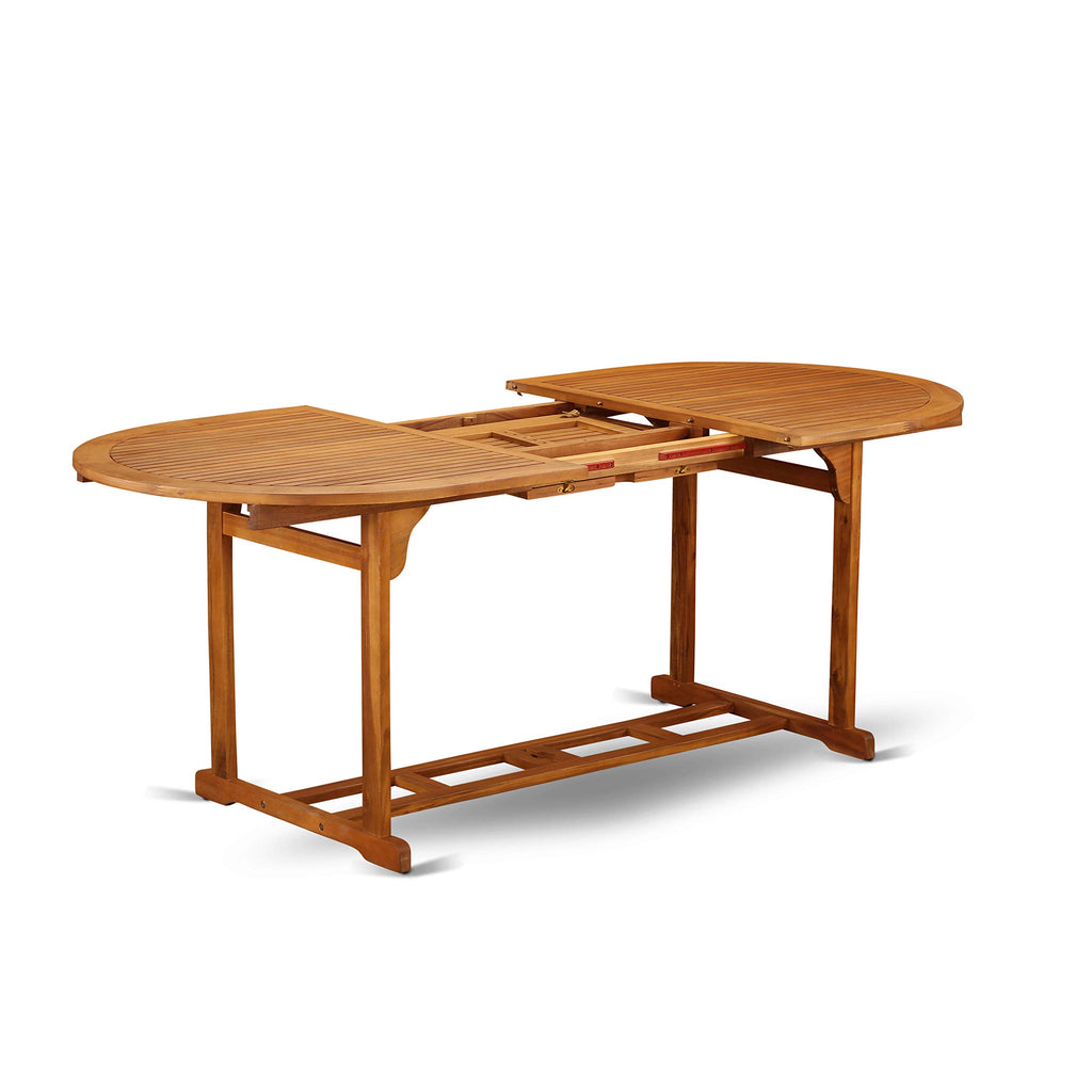 East West Furniture Bscm72Cana Beasley 7 Piece Patio Dining Set Consist Of An Oval Outdoor Acacia Wood Table And 2 Folding Arm 4 Side Chairs, 36X78 Inch