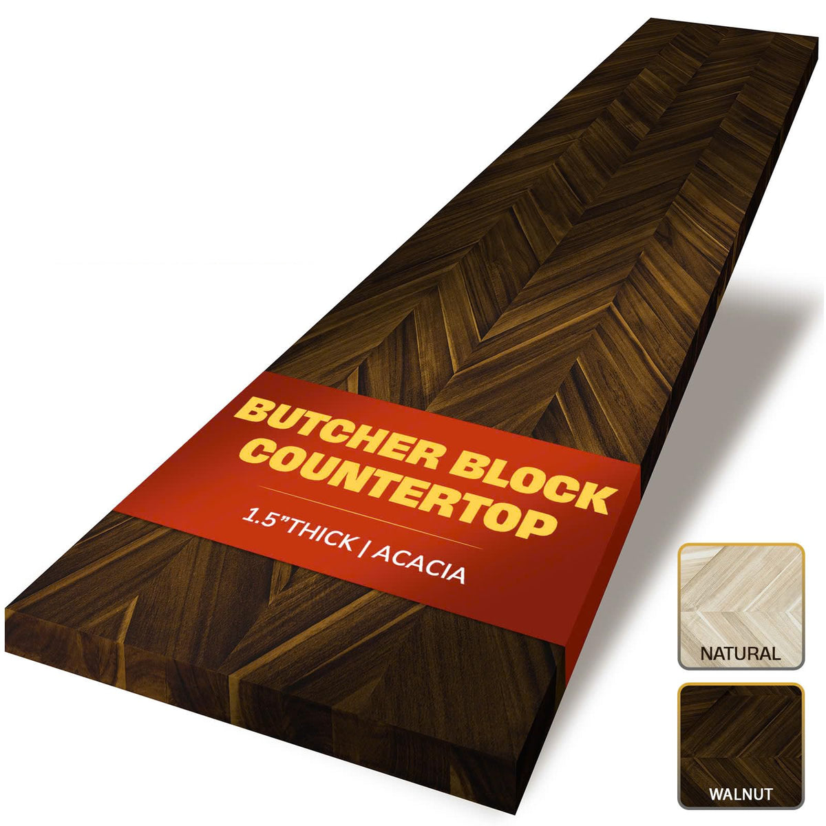 Howizz Butcher Block Countertop - Dark Walnut Stained Acacia - Chevron Pattern - 48 X 25 X 1.5, Walnut Prefinished Solid Wood Bu