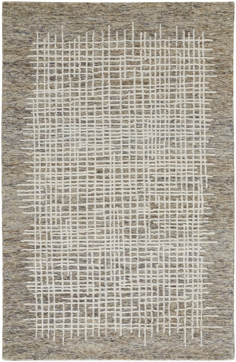 HomeRoots 514331 5 x 8 ft. Tan & Ivory Wool Plaid Hand Tufted Handmade Stain Resistant Rectangle Area Rug