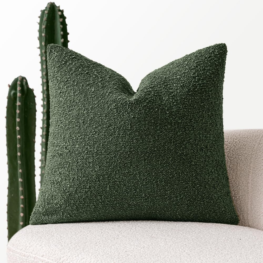 Miulee Pack Of 1 Christmas Dark Green Boucle Throw Pillow Cover 24X24 Inch Decorative Couch Pillow Cover Textured Accent Solid P