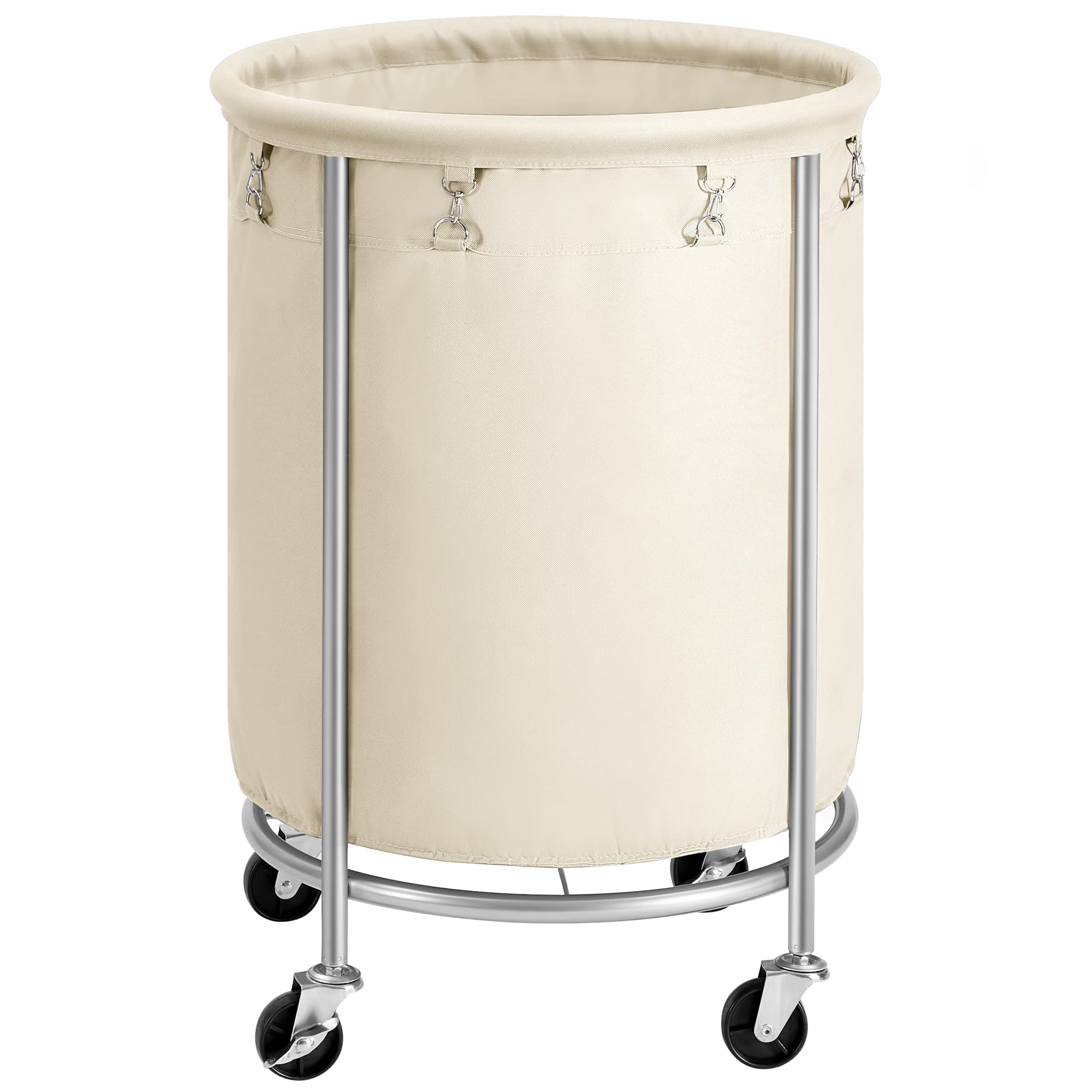 SONGMICS Laundry Basket with Wheels, Rolling Laundry Hamper, 45 Gal., Round Laundry Cart with Steel Frame and Removable Bag, 4 C