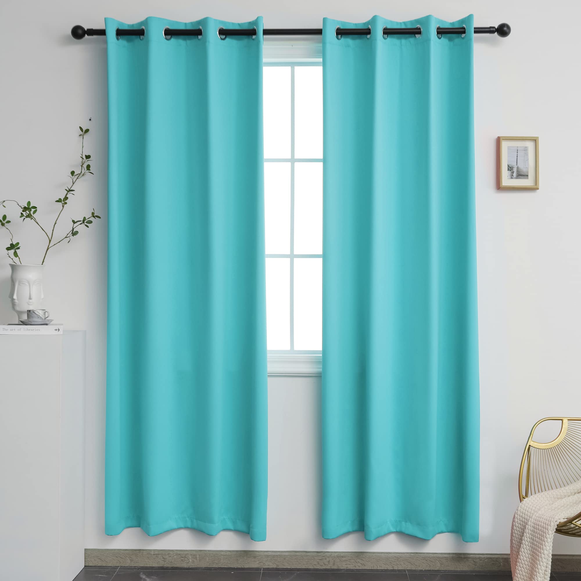 Ygo Turquoise Green Curtains For Bedroom Window Treatment Blackout Thermal Insulated Room Darkening Solid Grommet Drapes For Liv