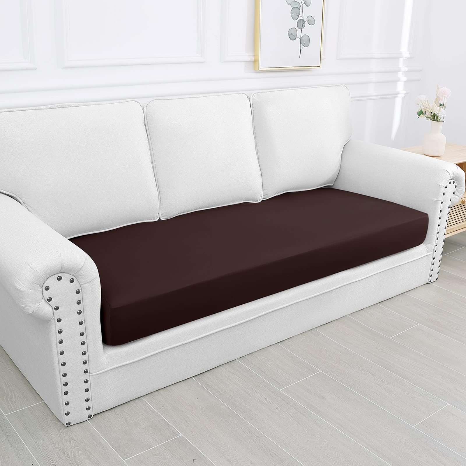 Smiry Waterproof Couch Cushion Covers, Stretch Washable Sofa Cushion Cover, Soft Sofa Slipcover Elastic Non-Slip Furniture Protector For Pets, Kid (Large, Chocolate)