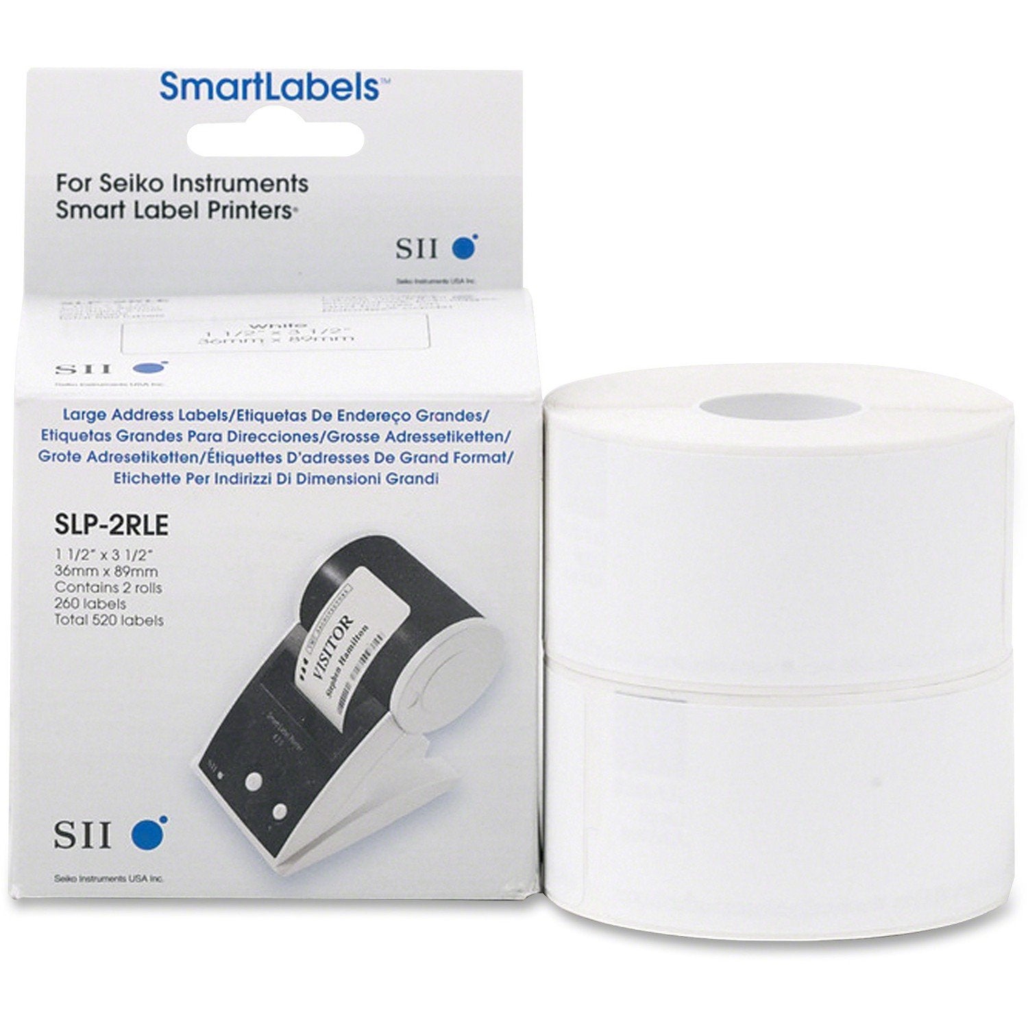 Seiko Inst Self-Adhesive Address Labels, 1-1/2 X 3-1/2, White, 520/Box