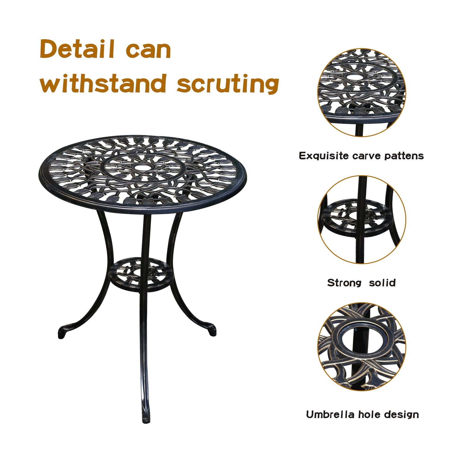 Jardin De Centennial Patio Bistro Set.Rust-Resistant Cast Aluminum Bistro Table Set With Umbrella Hole For Backyard (Tulip Copper)