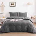 Warmdern Gray Boho Duvet Cover Set Queen Size, Striped Textured Duvet Cover Tufted Bedding Set, 3 Pcs Ultra Soft Washed Microfib