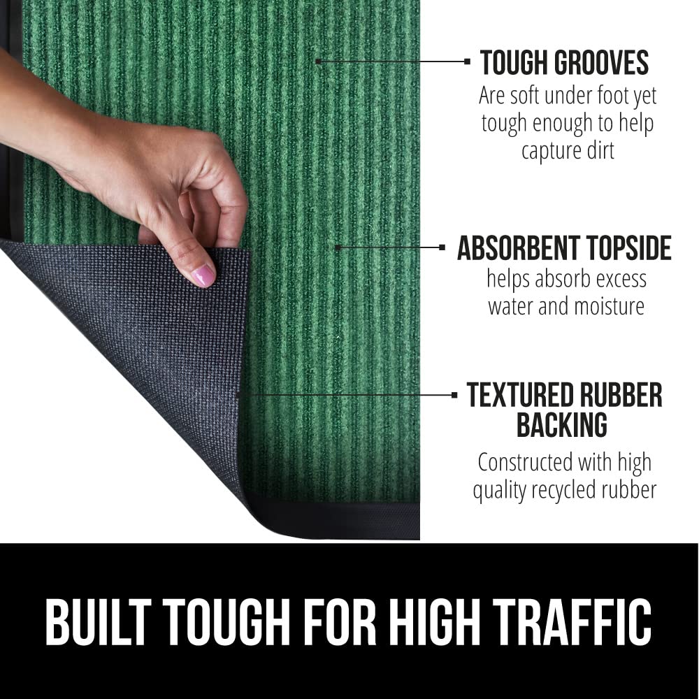 Gorilla Grip Waterproof Heavy Duty Traffic Guard Doormat, Stain And Fade Resistant, Durable Rubber, Low Profile Door Mat, Shoe Scraper, Welcome Mats For Entry, 47X35, Green