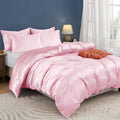 Horbaunal 5 Pieces Satin Duvet Cover Set Queen/Full Size Blush Pink Duvet Cover With Corner Ties & Zipper Closure, Luxury & Silk