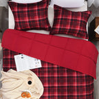 Basic Beyond King Size Comforter Set - Red And Black Buffalo Plaid Comforter Set King Down Alternative Bedding Comforter Set For All Season(1 Comforter With 2 Pillow Shams, 104' X 92')
