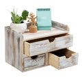 Vergoodr Rustic Distressed White 3-Tier Wood Desk Organizer With 3 Drawers Mini Desk Storage Shelf For Desk, Toiletries Vanity O