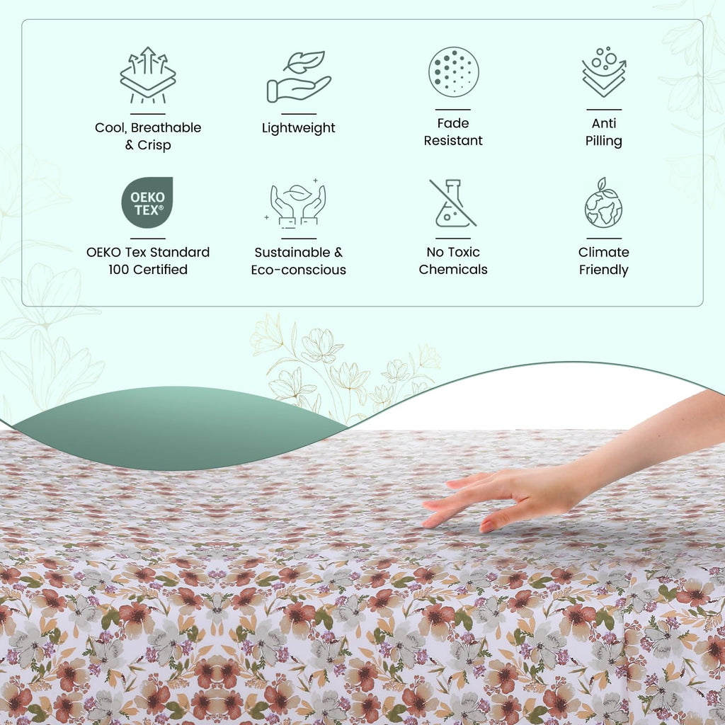 Feather & Stitch Softest 100% Cotton Sheets, 300 Thread Count Percale Weave Bedding, 16' Deep Pocket, Cooling Sheets, Breathable Bed Set, Hotel Premium Quality (King, Florence)
