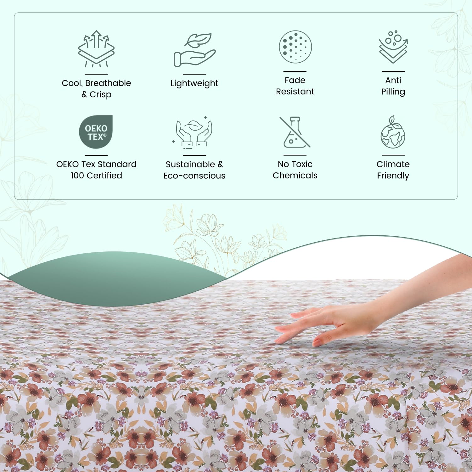 Feather & Stitch Softest 100% Cotton Sheets, 300 Thread Count Percale Weave Bedding, 16' Deep Pocket, Cooling Sheets, Breathable Bed Set, Hotel Premium Quality (King, Florence)
