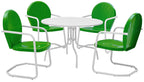 Crosley Furniture Griffith 5-Piece Outdoor Dining Set for 4, Retro Metal Round Patio Table and Chairs, Grasshopper Green