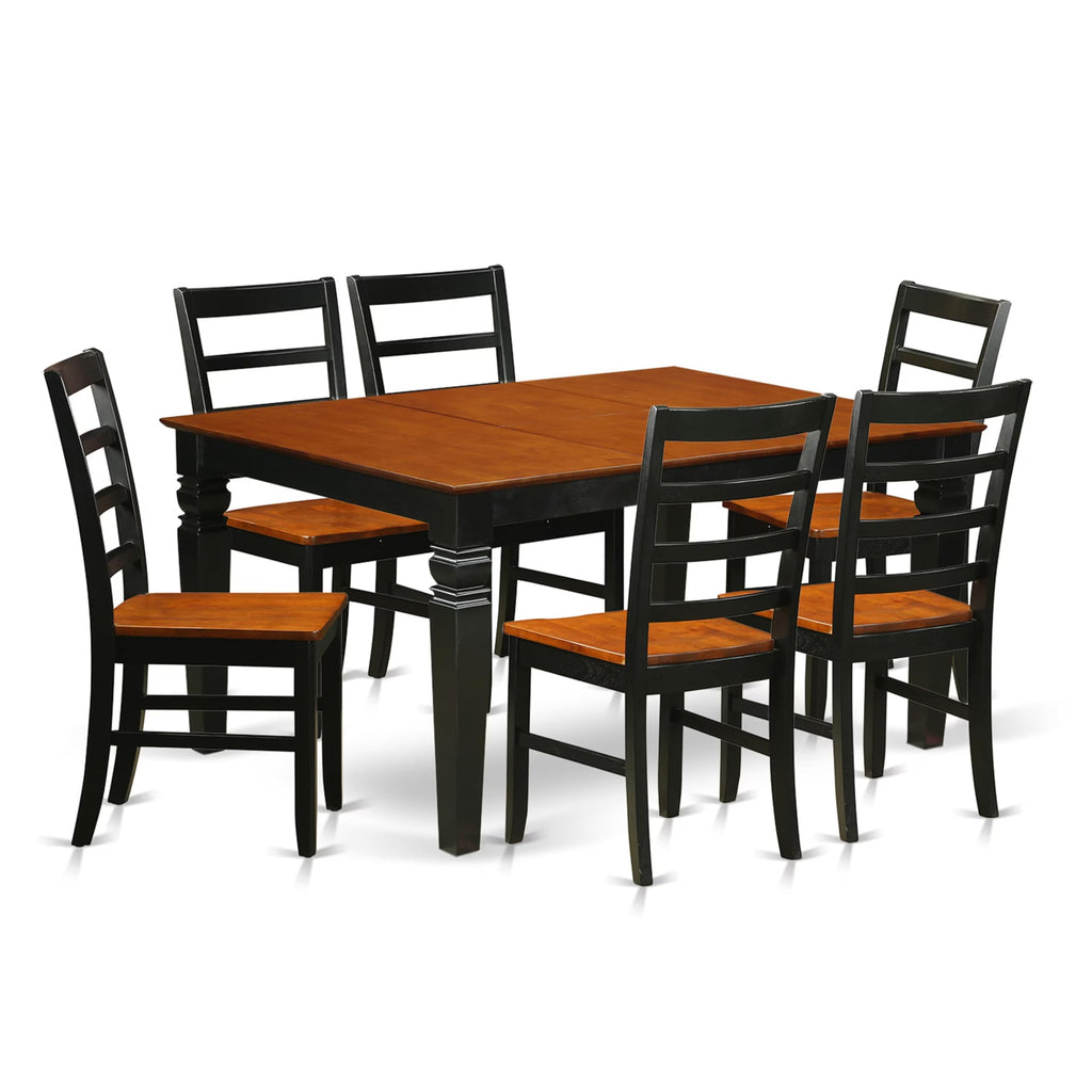 East West Furniture WEPF7-BCH-W 7 Piece Kitchen Table & Chairs Set Consist of a Rectangle Dining Room Table with Butterfly Leaf and 6 Solid Wood Seat Chairs, 42x60 Inch, Black & Cherry