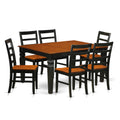 East West Furniture WEPF7-BCH-W 7 Piece Kitchen Table & Chairs Set Consist of a Rectangle Dining Room Table with Butterfly Leaf and 6 Solid Wood Seat Chairs, 42x60 Inch, Black & Cherry