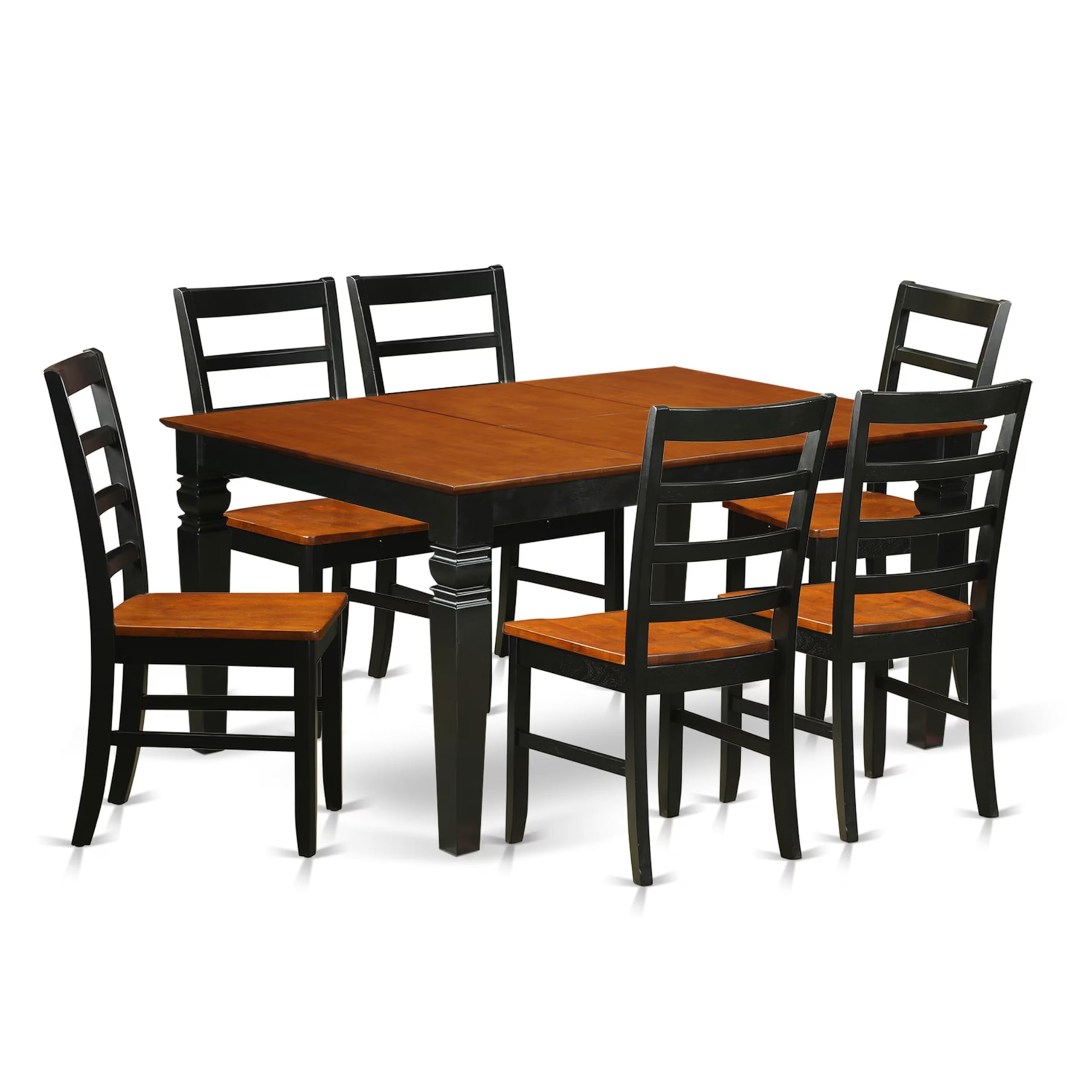 East West Furniture WEPF7-BCH-W 7 Piece Kitchen Table & Chairs Set Consist of a Rectangle Dining Room Table with Butterfly Leaf and 6 Solid Wood Seat Chairs, 42x60 Inch, Black & Cherry