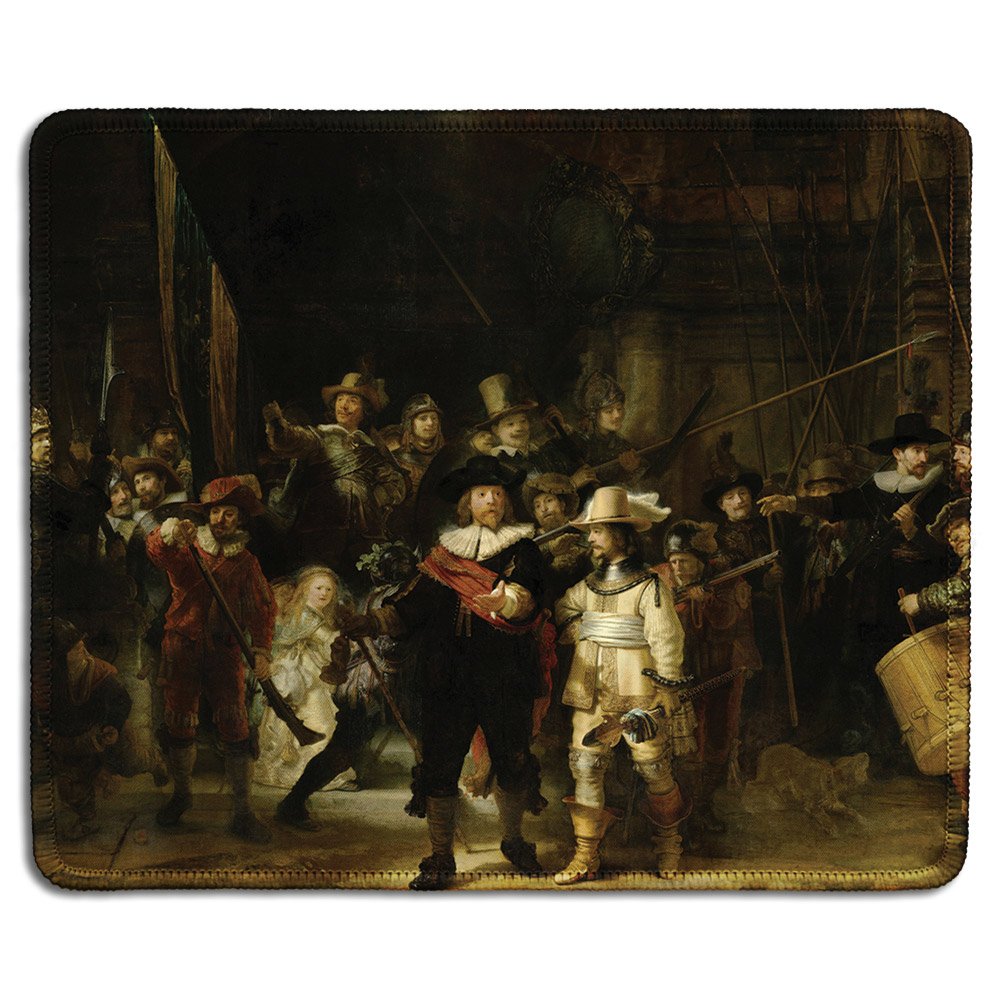 Dealzepic - Art Mousepad - Natural Rubber Mouse Pad With Famous Fine Art Painting Of The Nightwatch By Rembrandt - Stitched Edge