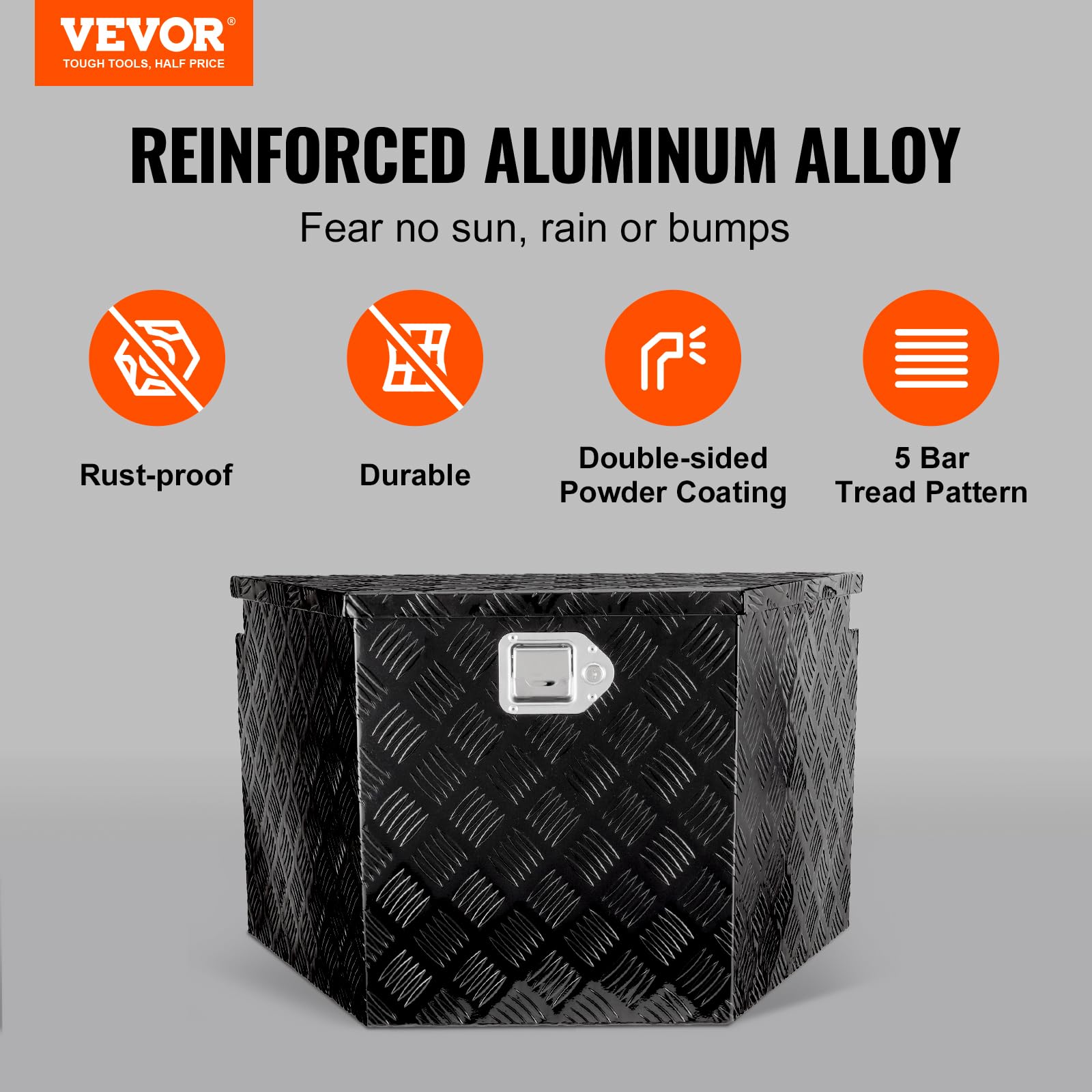 Vevor Trailer Tongue Box, Aluminum Alloy Diamond Plate Tongue Box Tool Chest, Heavy Duty Trailer Box Storage With Lock And Keys,