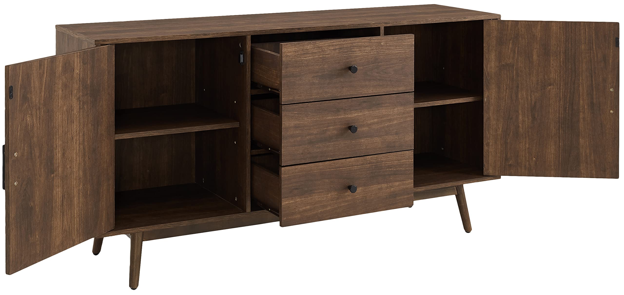 Crosley Furniture Lucas Mid Century Sideboard Buffet Cabinet with Storage, Brown