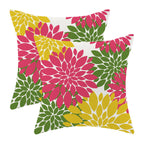 CXMEIFLY Hot Pink Summer Outdoor Pillow Covers 18x18 Inch Set of 2 Yellow Green Dahlia Floral Decor Throw Pillows Modern Geometr