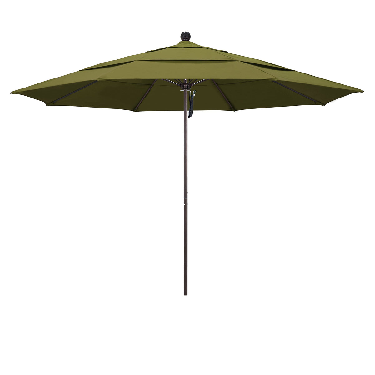 California Umbrella 11' Round Aluminum/Fiberglass Umbrella, Pulley Lift, Bronze Pole, Pacifica Palm Fabric
