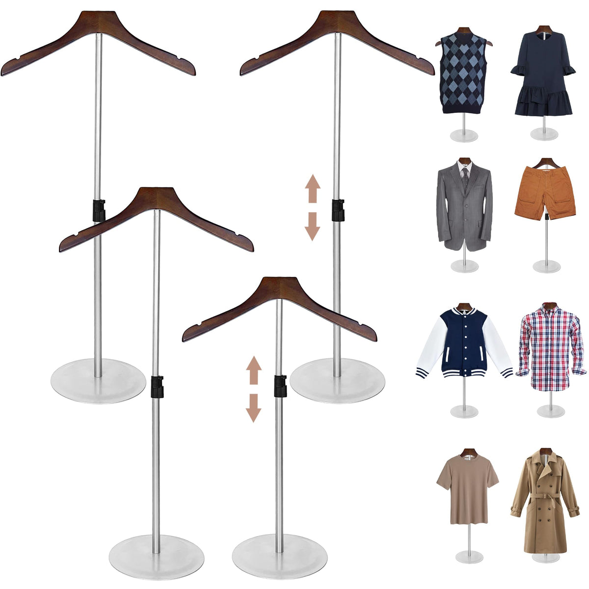KoreTech 4 Pack Shirt Display 35'' Height Adjustable Shoulder Stand Shirt Rack, T Shirt Display Stand for Shops, Steaming Clothe