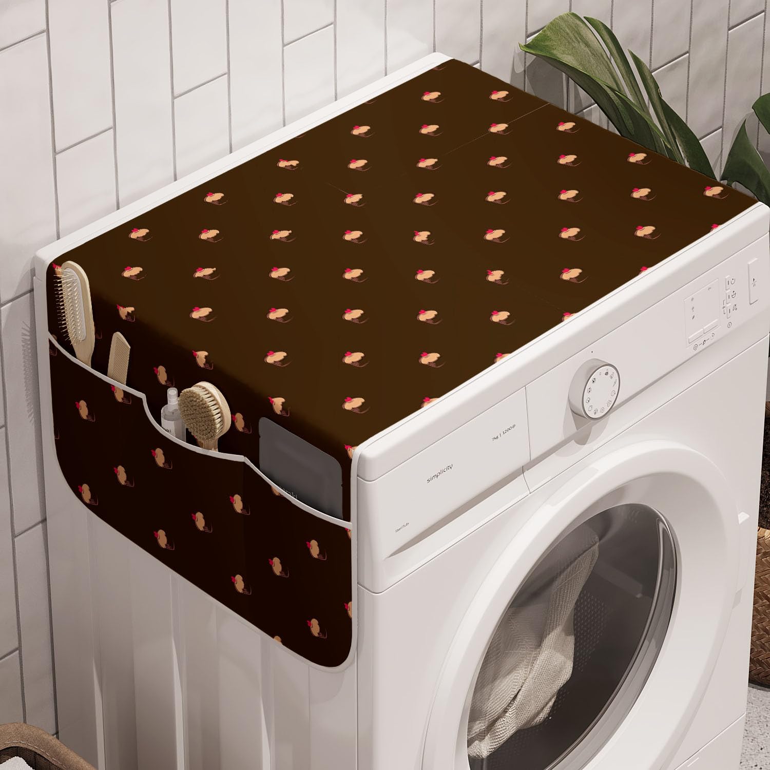 Ambesonne Abstract Washing Machine Organizer Pack Of 2, Cupcake Pattern With Hearts On Top Sweets Dark Toned Brown Background, A