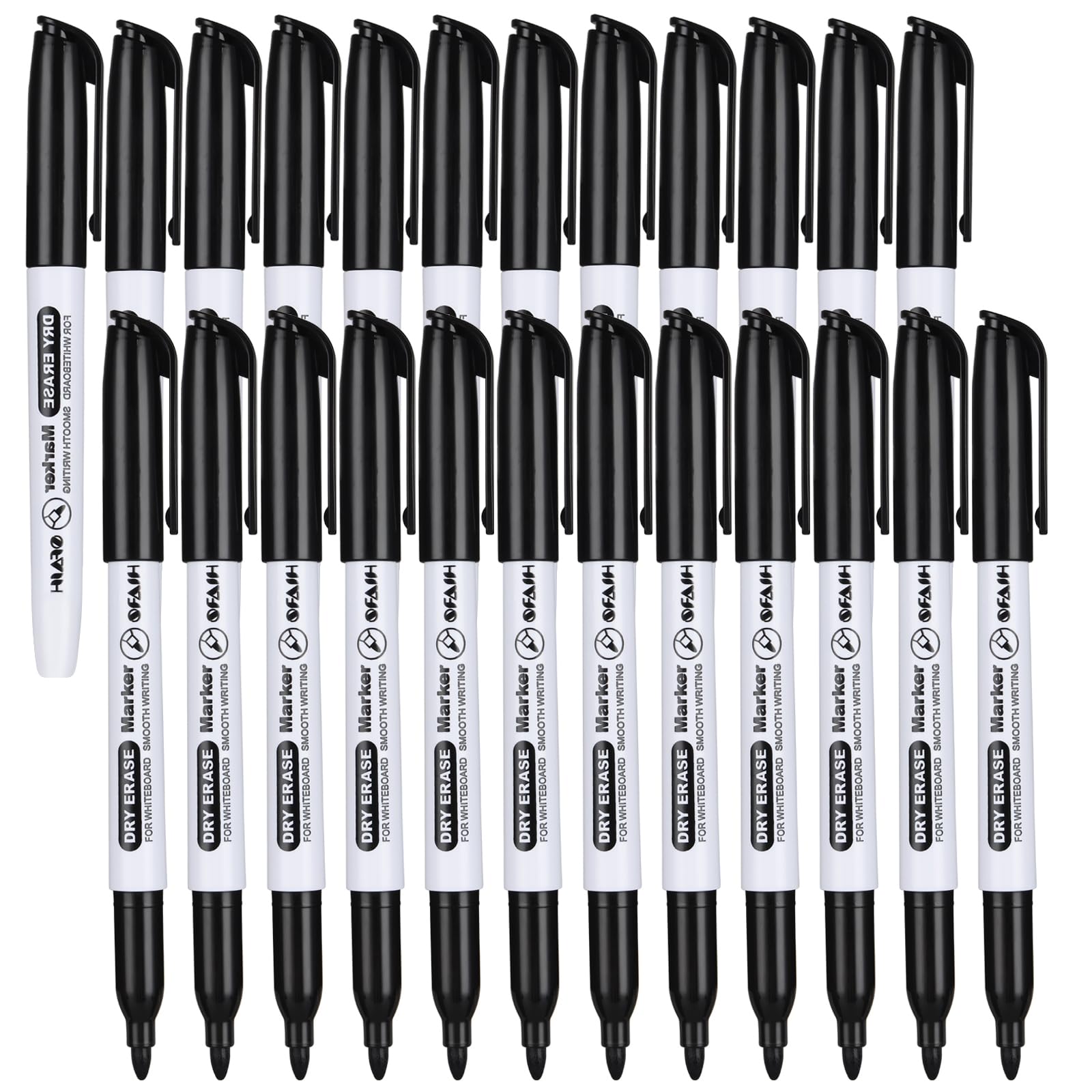 Fine Tip Dry Erase Markers - 24 Pack Black Whiteboard Erasable Markers Bulk For Kids Adults, Ideal For Classroom School Office H
