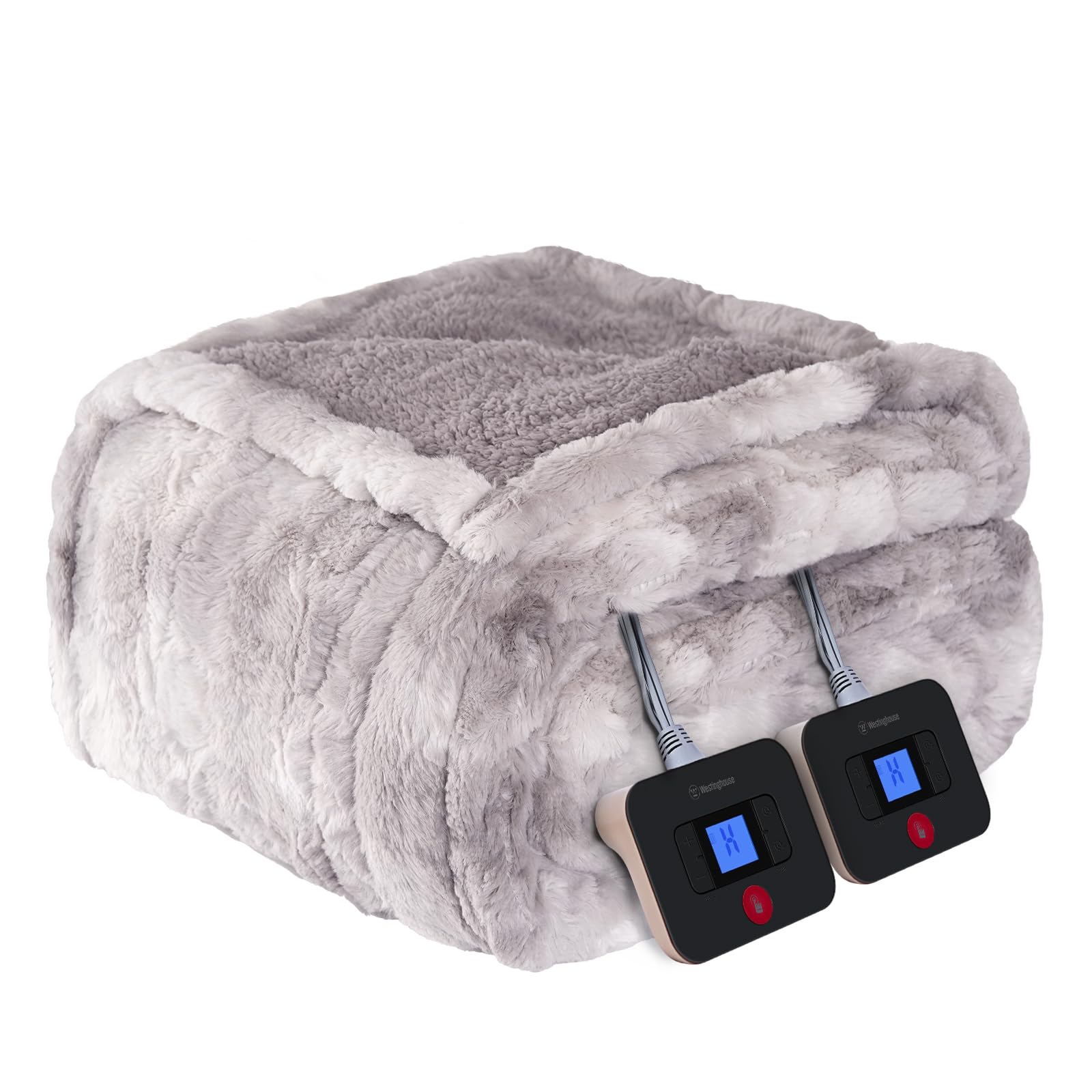 Westinghouse Electric Blanket Queen, Faux Fur Heated Blanket With 10 Heating Levels & 1-12 Hours Auto Off, Soft Cozy Sherpa Heat